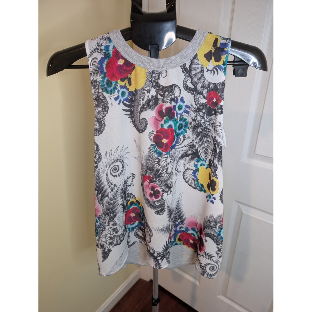 Zara Tank Top Grey Floral Paisley Mixed Media Cutout Back - Size M